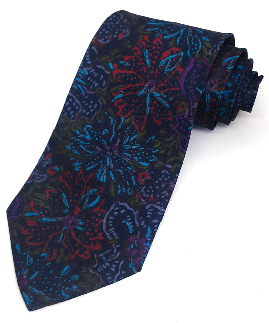 Retro Blue Hand Block Printed Silk Tie