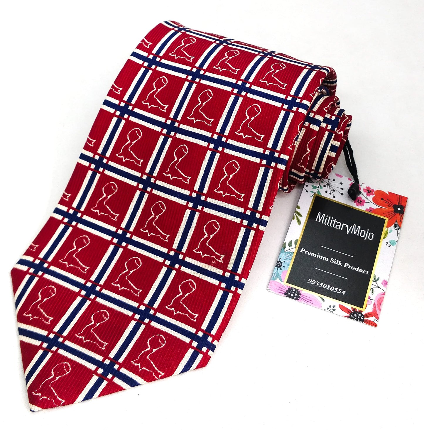 Red Check Playful Seal Silk Tie