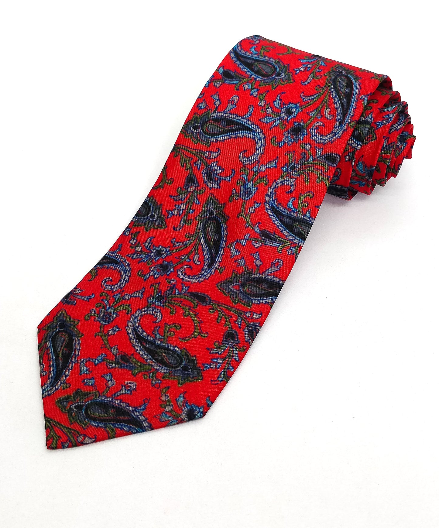 Dashing Red Hand Block Printed Silk Tie